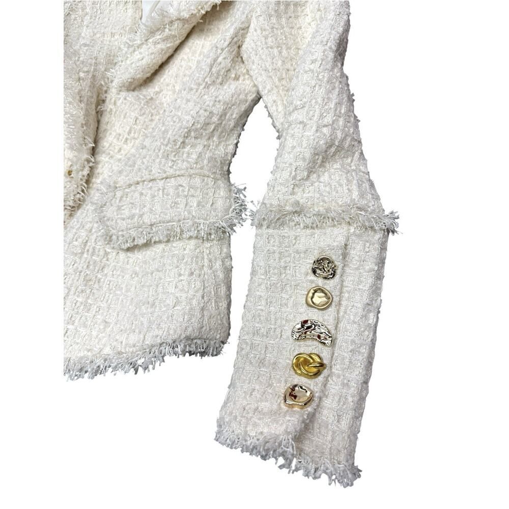 L’Agence Kaisley Tweed Blazer Ivory Gold Button Structured Jacket 2 - Picture 12 of 15
